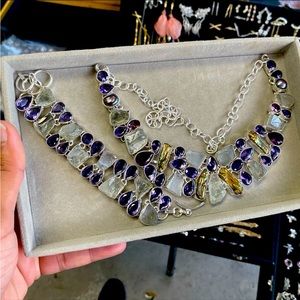 Natural Raw Amethyst and Amethyst stone handmade necklace & bracelet set